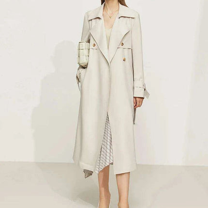Chic Minimalism Women's Double Breasted Trench Coat with Adjustable Sashes for Office and Everyday Elegance - Très Elite