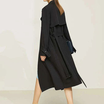 Chic Minimalism Women's Double Breasted Trench Coat with Adjustable Sashes for Office and Everyday Elegance - Très Elite