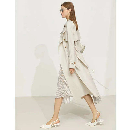 Chic Minimalism Women's Double Breasted Trench Coat with Adjustable Sashes for Office and Everyday Elegance