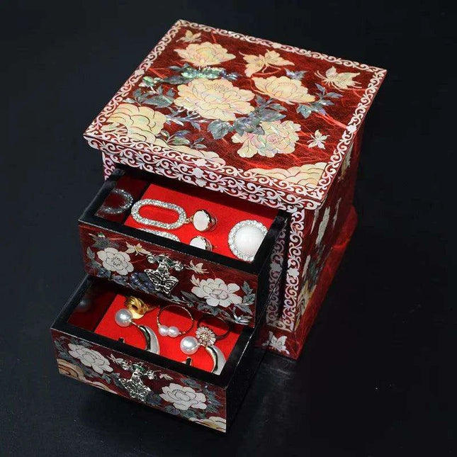 Chic Mother of Pearl Dual-Drawer Jewelry Storage Box - A Treasured Gift for Her Delights