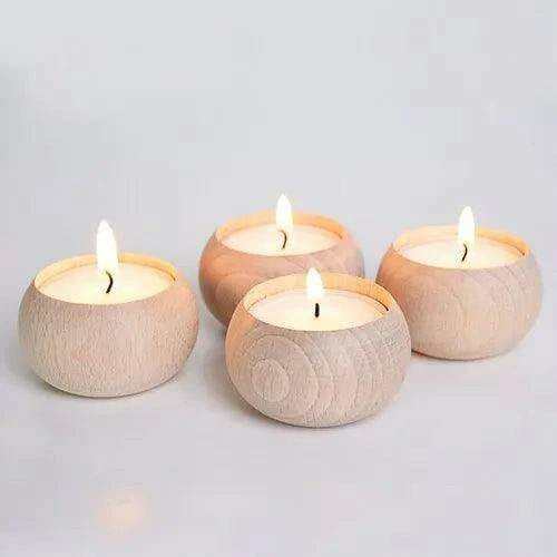 Chic Natural Beech Wood Tealight Candle Holder Collection by Woopetto