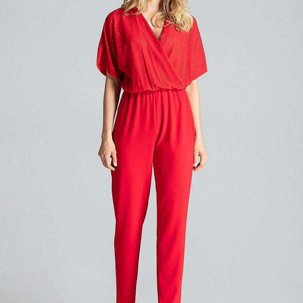 Chic Navy Blue Brocade Jumpsuit with Stylish Design - Très Elite