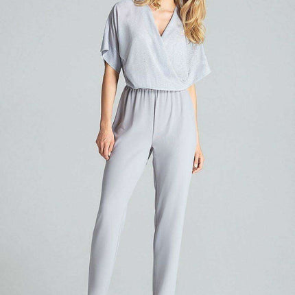 Chic Navy Blue Brocade Jumpsuit with Stylish Design - Très Elite
