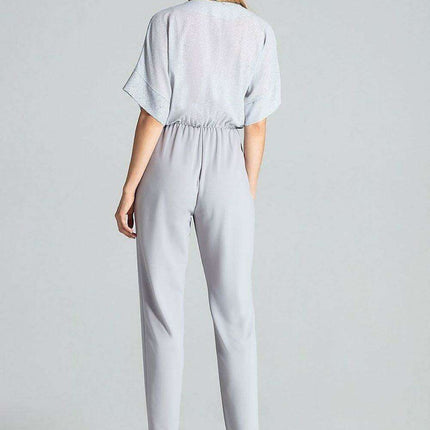 Chic Navy Blue Brocade Jumpsuit with Stylish Design - Très Elite