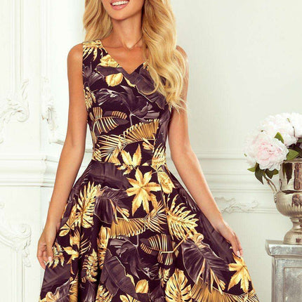 Chic Navy Blue Evening Gown with Pink Floral Accents - Numoco Dress - Très Elite