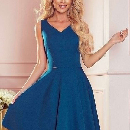 Chic Navy Blue Evening Gown with Pink Floral Accents - Numoco Dress - Très Elite