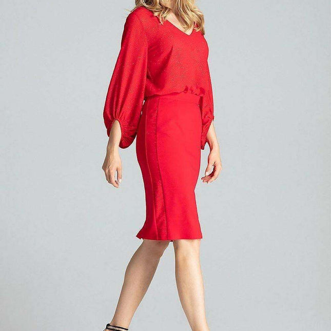 Chic Navy Blue Midi Pencil Skirt with Exquisite Brocade Accents