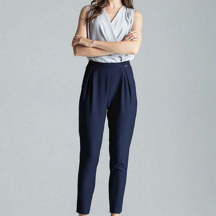 Chic Navy Blue Tailored Pleated Trousers for Women - Très Elite