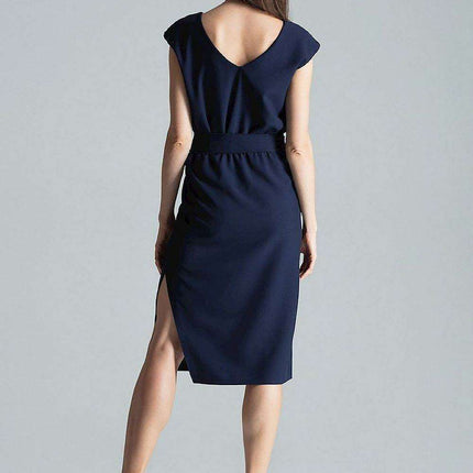 Chic Navy Blue V-Neck Midi Dress with Sensational Side Slit - Très Elite