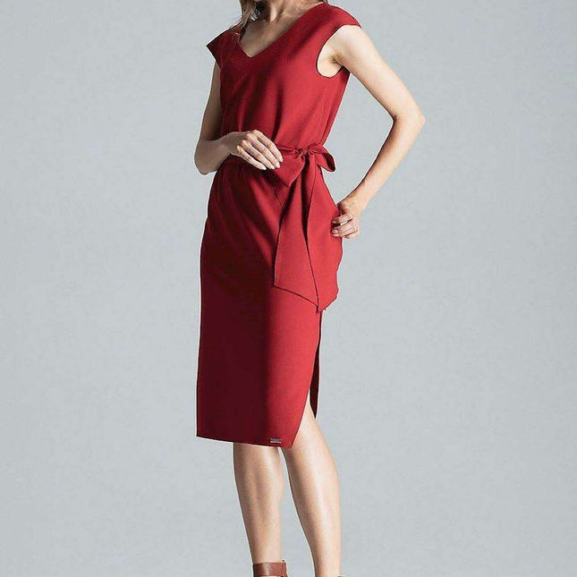 Chic Navy Blue V-Neck Midi Dress with Sensational Side Slit