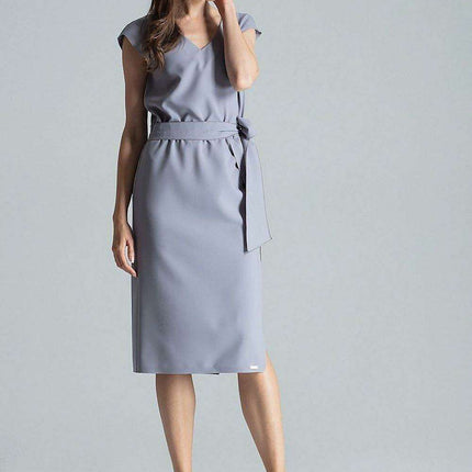 Chic Navy Blue V-Neck Midi Dress with Sensational Side Slit - Très Elite
