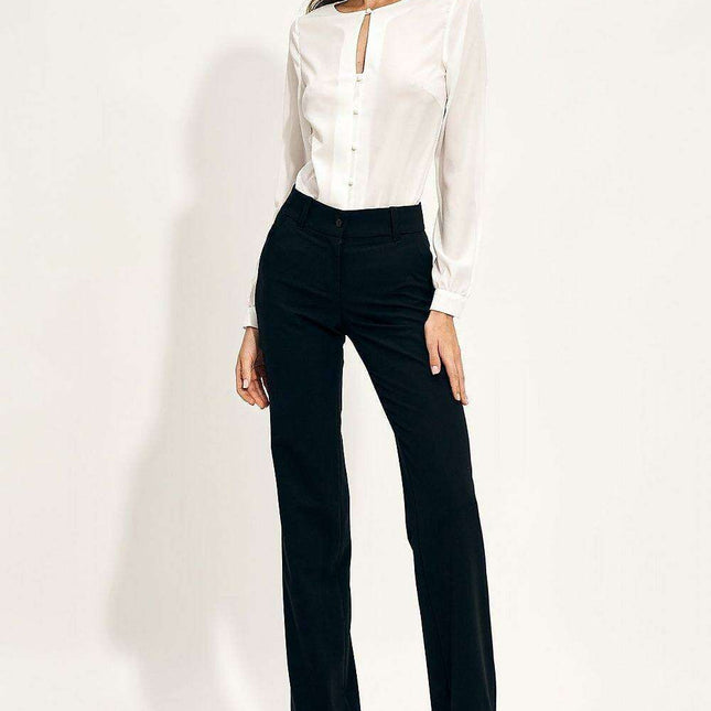 Chic Navy Teal Button Down Blouse With Distinctive Neckline - Très Elite