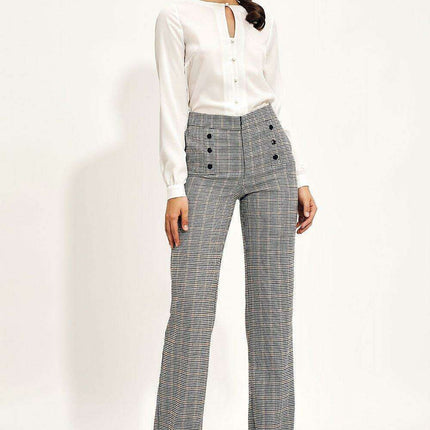 Chic Navy Teal Button Down Blouse With Distinctive Neckline - Très Elite