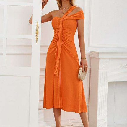 Chic Off-Shoulder Dress with Flowing Streamer Accents - Très Elite