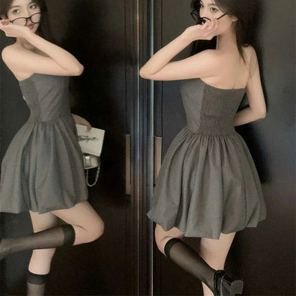 Chic Off-Shoulder Pleated Mini Dress with Elegant Bow Detail - Essential for Summer 2024 Korean Casual Parties - Très Elite
