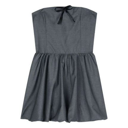 Chic Off-Shoulder Pleated Mini Dress with Elegant Bow Detail - Essential for Summer 2024 Korean Casual Parties