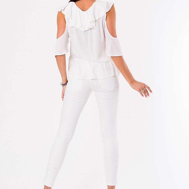 Chic Off-Shoulder Rayon Blouse with Frills