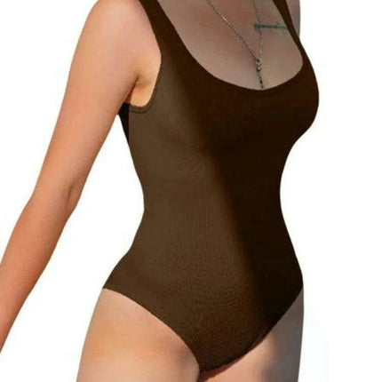 Chic Off-Shoulder White Ribbed Sports Bodysuit for Women - Trendy Streetwear Tank Catsuit - Très Elite