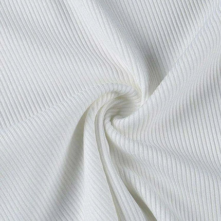 Chic Off-Shoulder White Ribbed Sports Bodysuit for Women - Trendy Streetwear Tank Catsuit - Très Elite