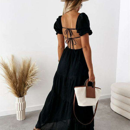 Chic Off-the-Shoulder High-Waisted Dress with Square Neckline - Très Elite