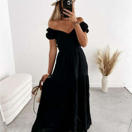 Chic Off-the-Shoulder High-Waisted Dress with Square Neckline - Très Elite