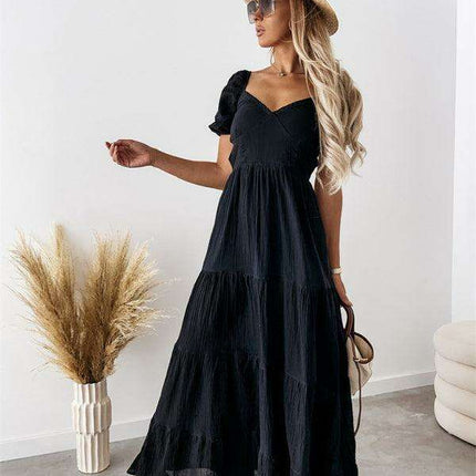 Chic Off-the-Shoulder High-Waisted Dress with Square Neckline