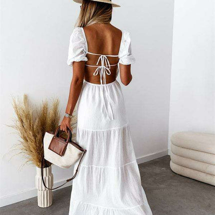 Chic Off-the-Shoulder High-Waisted Dress with Square Neckline - Très Elite