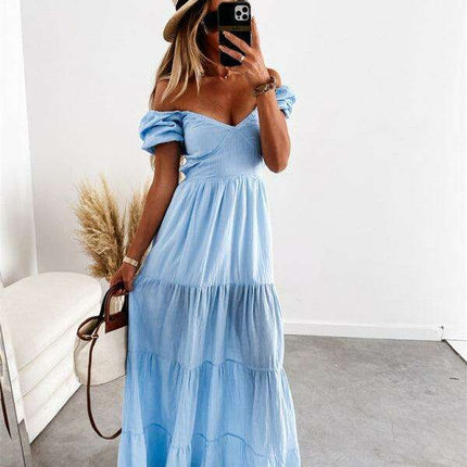 Chic Off-the-Shoulder High-Waisted Dress with Square Neckline - Très Elite