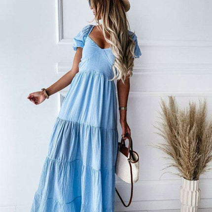 Chic Off-the-Shoulder High-Waisted Dress with Square Neckline - Très Elite
