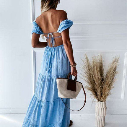 Chic Off-the-Shoulder High-Waisted Dress with Square Neckline - Très Elite