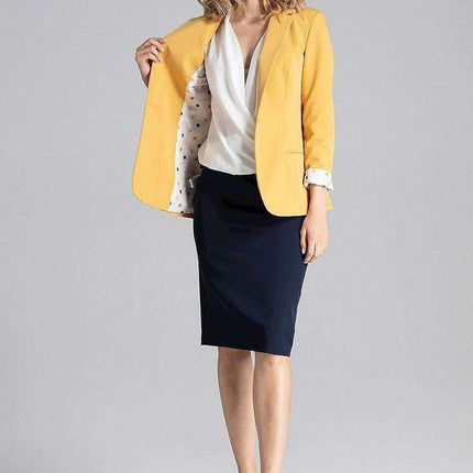 Chic One-Button Blazer with Playful Colorful Lining and Elegant Envelope Neckline - Très Elite
