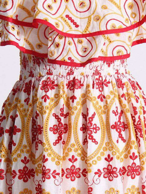 Chic One-Shoulder Floral Embroidered Dress with Elegant Front Slit