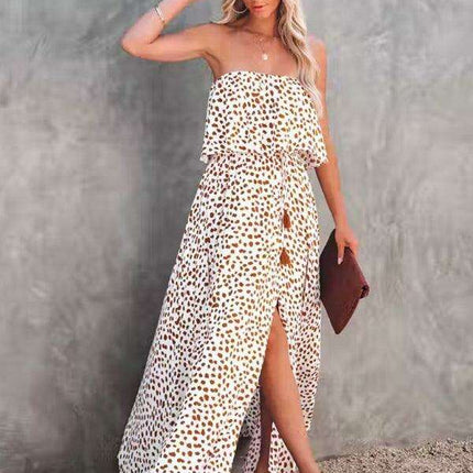 Chic One-Shoulder Leopard Print Dress with Ruffle and Slit - Perfect for Parties - Très Elite
