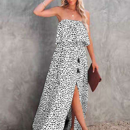 Chic One-Shoulder Leopard Print Dress with Ruffle and Slit - Perfect for Parties - Très Elite