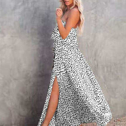 Chic One-Shoulder Leopard Print Dress with Ruffle and Slit - Perfect for Parties - Très Elite