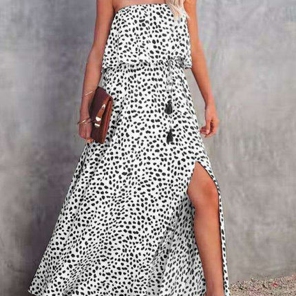 Chic One-Shoulder Leopard Print Dress with Ruffle and Slit - Perfect for Parties - Très Elite
