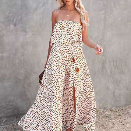 Chic One-Shoulder Leopard Print Dress with Ruffle and Slit - Perfect for Parties - Très Elite