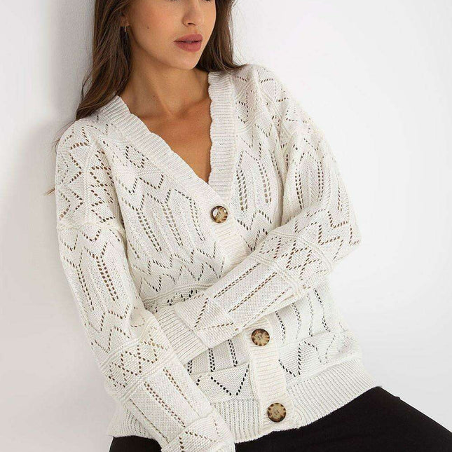 Chic Openwork Button Down Cardigan For Elegant Casual Wear