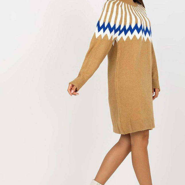 Chic Parisian Geometric Knit Turtleneck Daydress EU Made
