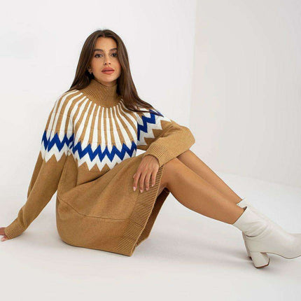 Chic Parisian Geometric Knit Turtleneck Daydress EU Made - Très Elite