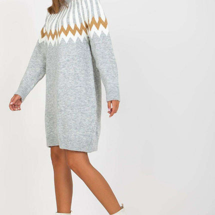 Chic Parisian Geometric Knit Turtleneck Daydress EU Made - Très Elite