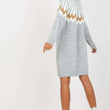Chic Parisian Geometric Knit Turtleneck Daydress EU Made - Très Elite