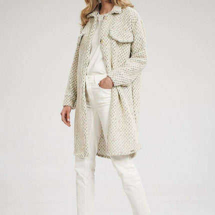 Chic Patchwork Wool Blend Midi Coat with Decorative Details - Très Elite