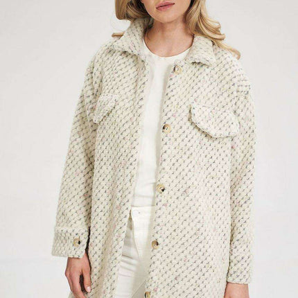 Chic Patchwork Wool Blend Midi Coat with Decorative Details