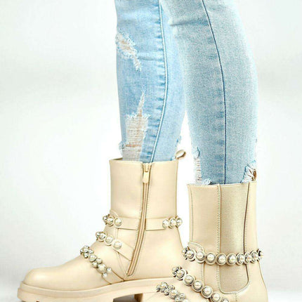 Chic Pearl-Accented Ankle Boots - Très Elite