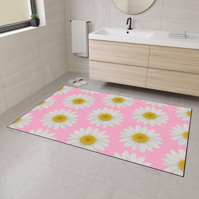 Chic Pink Daisy Personalized Area Rug with Non-Slip Backing - Luxurious Design