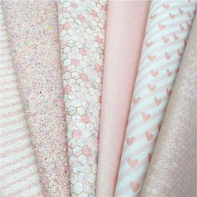 Chic Pink Leather Craft Sheets - Elegant Honeycomb and Heart Designs for Inspiring DIY Creations