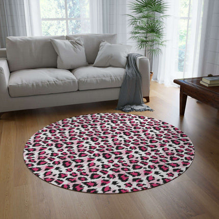 Chic Pink Leopard Chenille Round Rug - 60x60 Inch by Maison d'Elite
