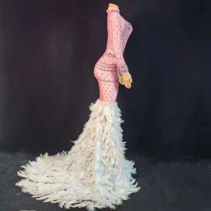 Chic Pink Trumpet Dress with Feather Details for Women Performers - Très Elite