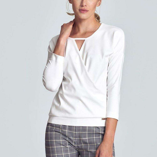 Chic Piped Envelope Neck Blouse for Timeless Elegance